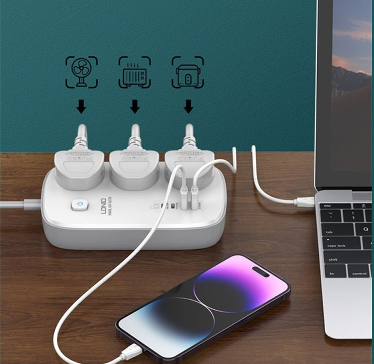 چندراهی برق الدینیو مدل SC3416 ظرفیت ۳۲۵۰ وات با ۳ سوکت و ۲ متر کابل