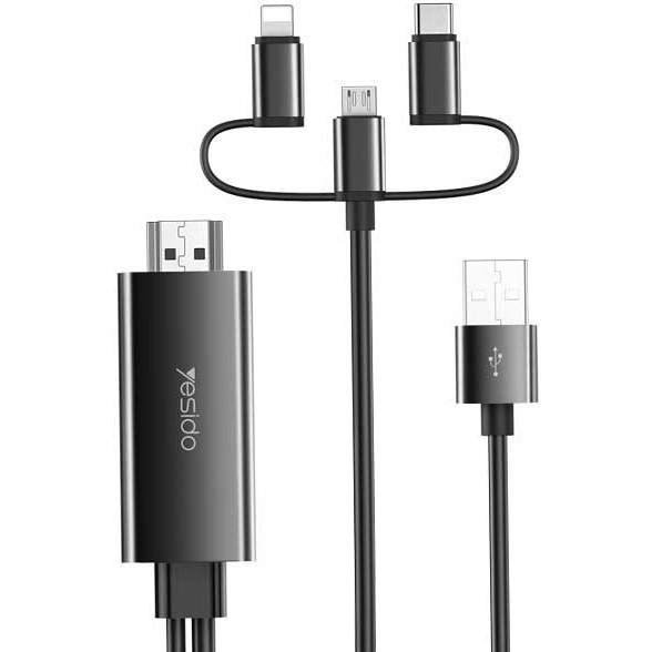 کابل ۳ سر یسیدو HM05 طول ۲ متر لایتنینگ تایپسی میکرو به HDMI