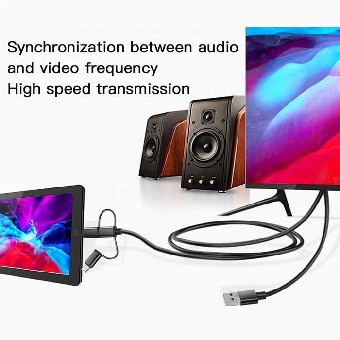کابل ۳ سر یسیدو HM05 طول ۲ متر لایتنینگ تایپسی میکرو به HDMI